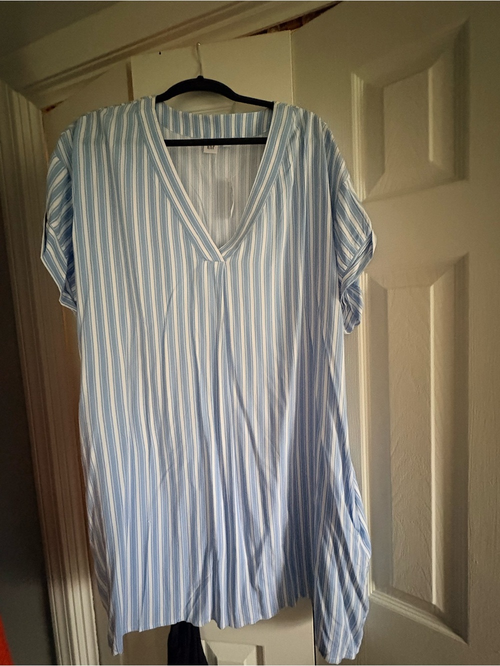 GAP Light Blue & White Striped V-Neck Dress.